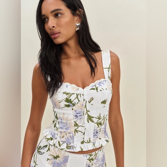 NEW Reformation Anatolia Linen Corset Two Piece Serenity White Floral US 4 UK 8 - Picture 14 of 16